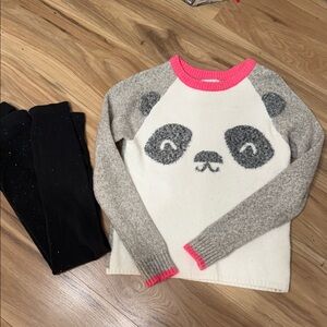 Cat & Jack Panda Sweater - Cream, Gray, Pink- Size 7/8